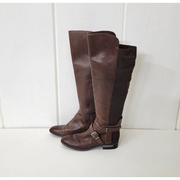 Vince Camuto Paton Brown Leather Knee-High Riding Boots - Picture 10 of 11